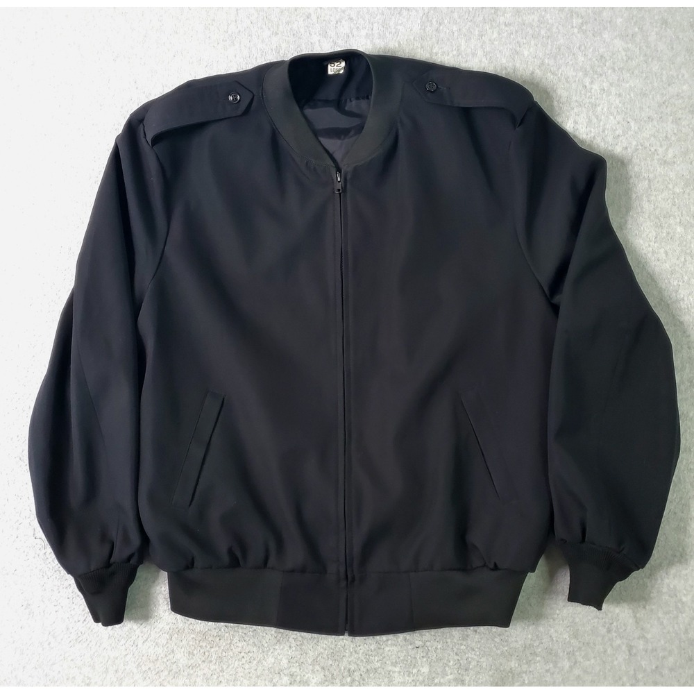 Military Bomber Jacket Mens 52L Neptune Garment Co Black  Full Zip Lined Epaulet